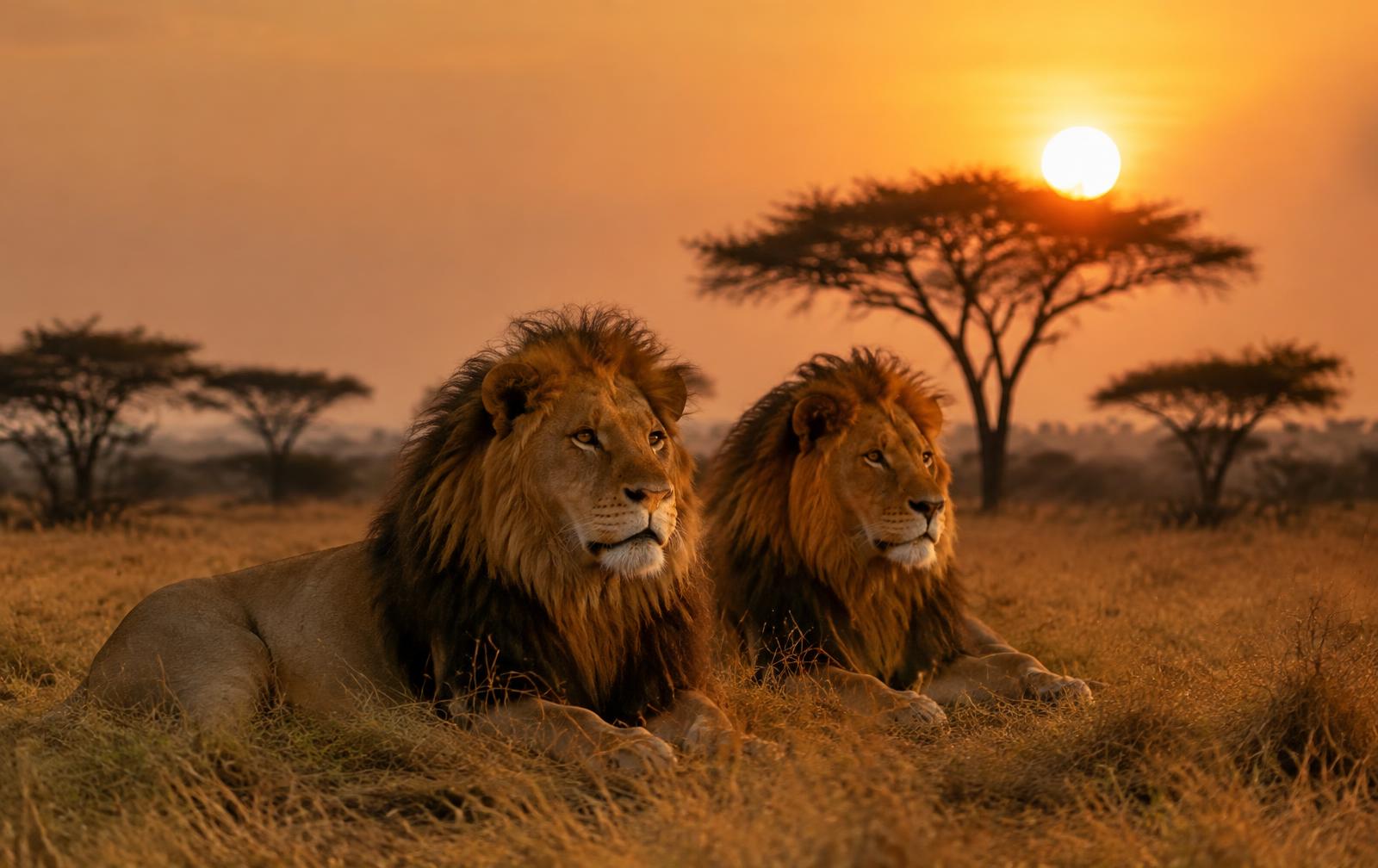 Leones de Fathala y sabana